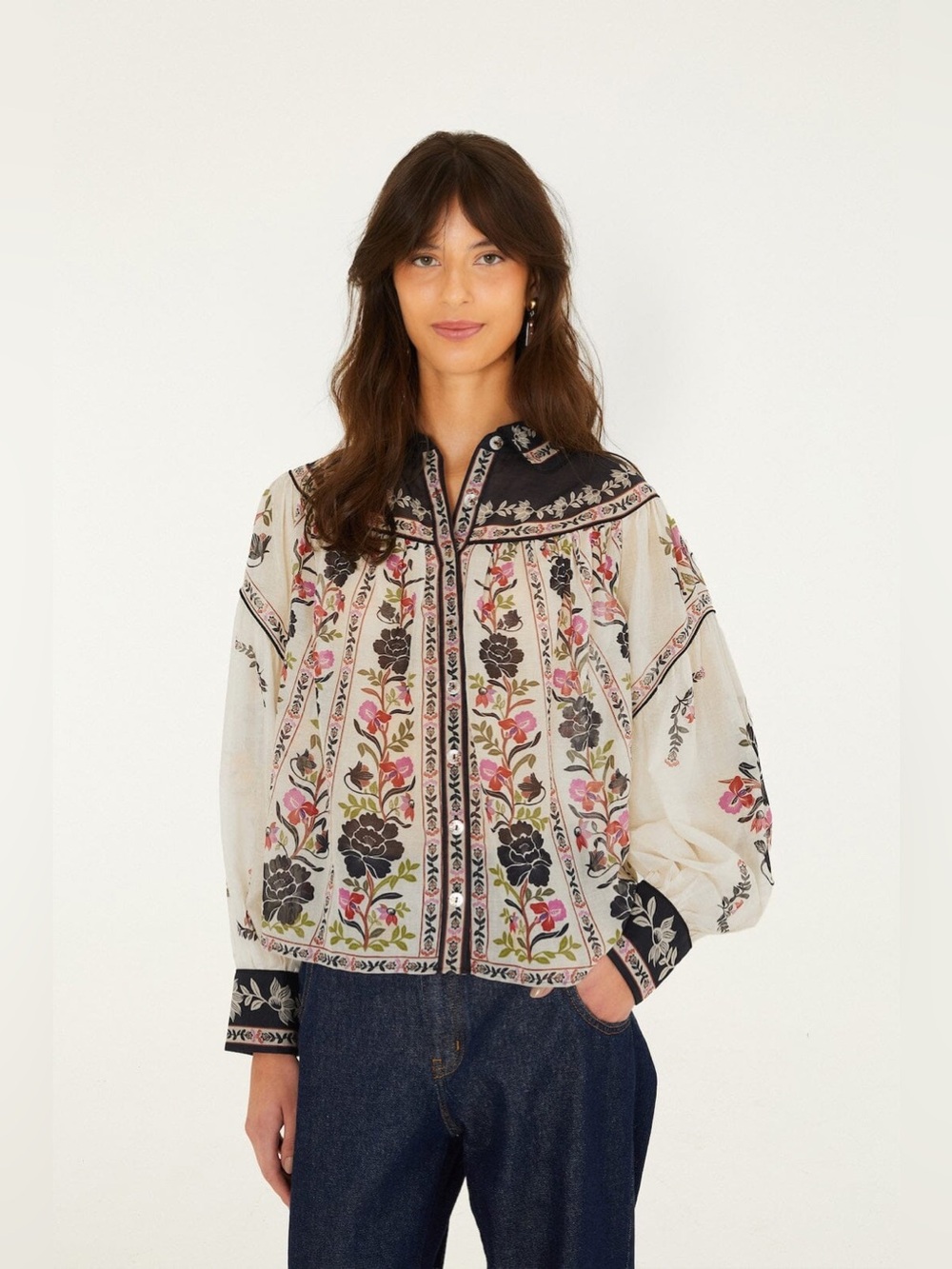 FARM Rio Delicate Floral Collared Buttoned Blouse - Picture 1 of 4